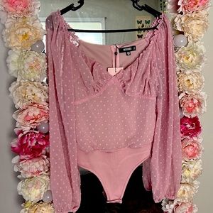 Missguided Dobby Square Neck Long Sleeved Bodysuit